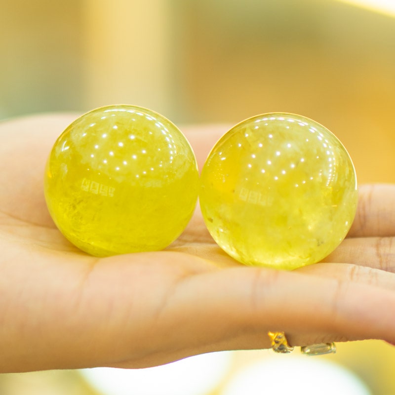 Cặp Bi Lăn Tay Thạch Anh Vàng