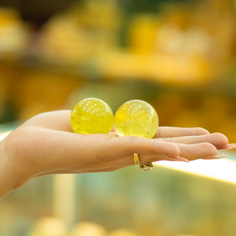 Cặp Bi Lăn Tay Thạch Anh Vàng