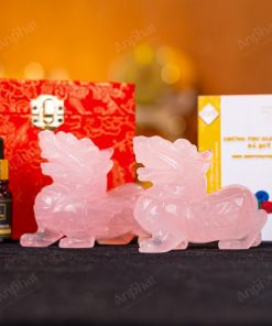 Cặp Tỳ Hưu Thạch Anh Hồng 1A 10cm 047-0761A-10