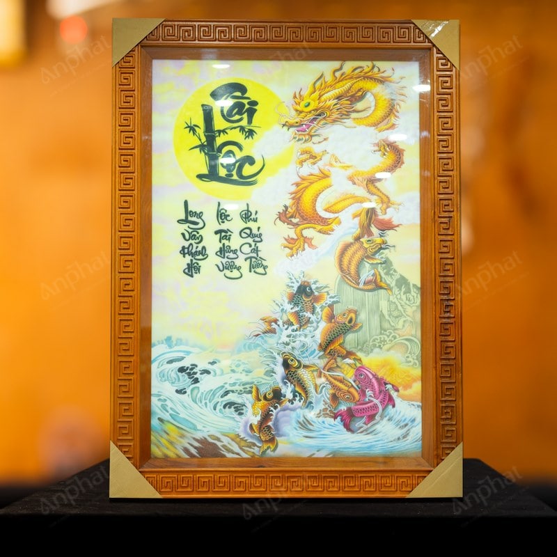 Tranh Đá Quý Cá Chép Hóa Rồng Tài Lộc