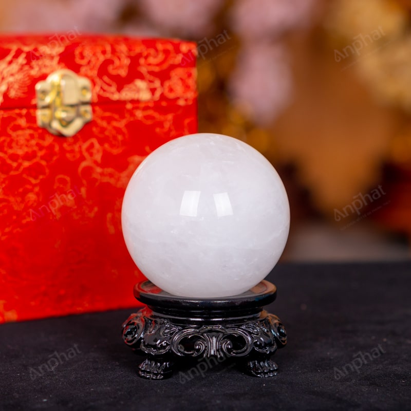 Quả Cầu Thạch Anh Trắng Dừa 2A 0,44kg 011-0882A-0.44