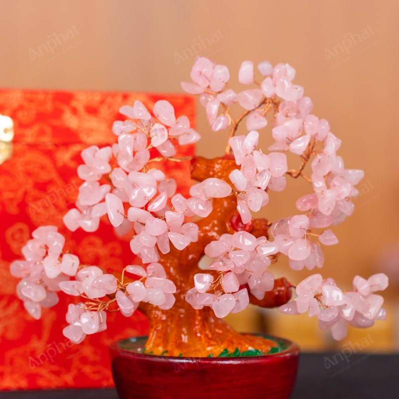 Cây Tài Lộc Đá Thạch Anh Hồng 18cm 018-076NHO-18
