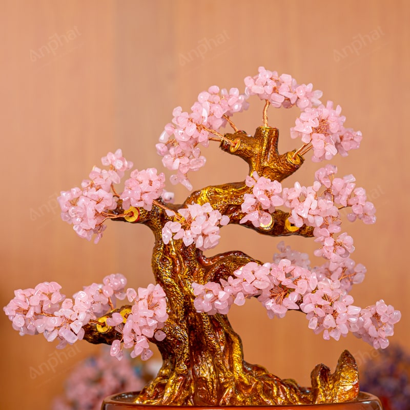 Cây Tài Lộc Đá Thạch Anh Hồng Đế Dáng Núi 38cm 018-076D06-38