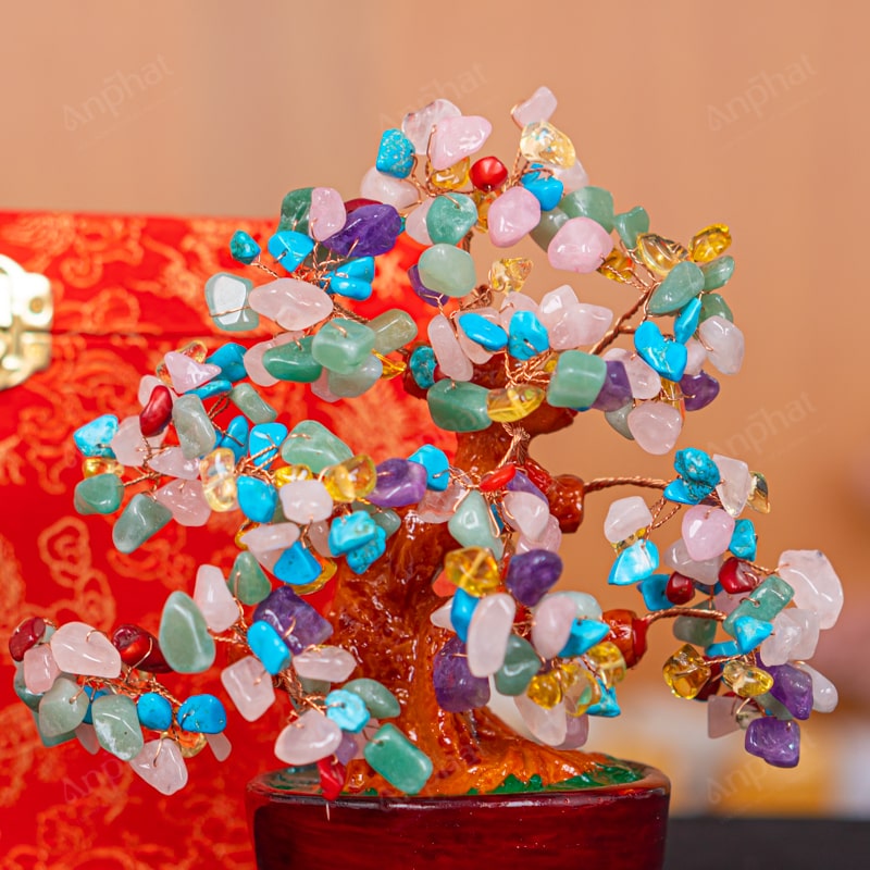 Cây Tài Lộc Đá Thạch Anh Ngũ Sắc 18cm 018-078NHO-18