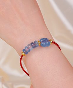 Vòng Tay Dây Cáp Đồng Điếu Aquamarine Xanh Biển Cỏ 4 Lá 113-001C17-AP