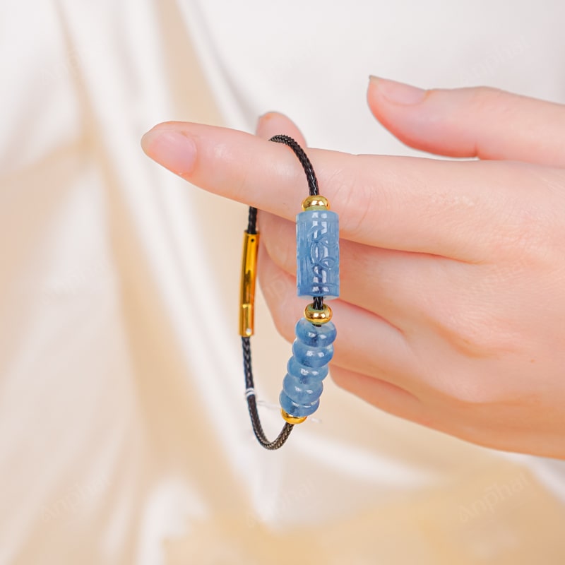 Vòng Tay Dây Cáp Đồng Điếu Aquamarine Xanh Biển Lu Thống 113-001C16-AP