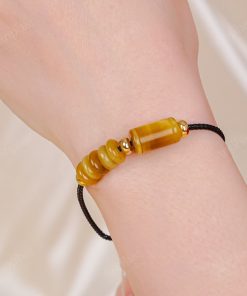 Vòng Tay Dây Cáp Đồng Điếu Mắt Hổ Vàng Sáng Lu Thống 113-042C03-AP