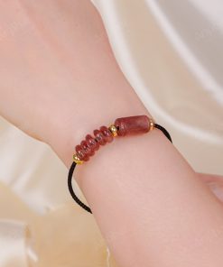 Vòng Tay Dây Cáp Đồng Điếu Thạch Anh Dâu Tây Hồng Lu Thống 113-072C03-AP