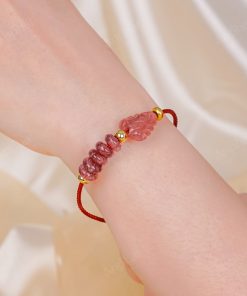 Vòng Tay Dây Cáp Đồng Điếu Thạch Anh Dâu Tây Hồng Mix Hồ Ly 113-072V02-AP