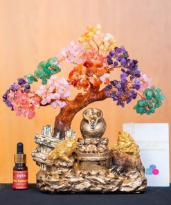 Cây Tài Lộc Thạch Anh Đa Sắc Thiềm Thừ 28cm 018-074D08-28