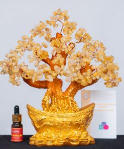 Cây Tài Lộc Thạch Anh Vàng Đĩnh Vàng 28cm 018-091D04-28