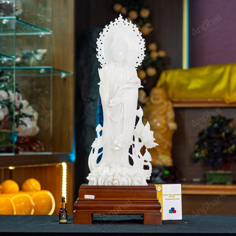 Tượng Phật Bà Quan Âm Onyx Trắng