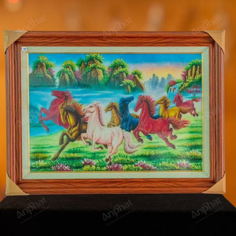 Tranh Đá Quý Bát Mã tượng trưng cho sự phát đạt, tiến bước mạnh mẽ và thắng lợi trên con đường công danh, sự nghiệp