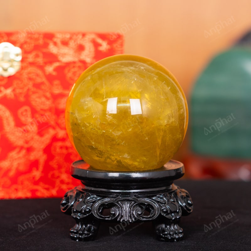 Quả Cầu Thạch Anh Vàng Có Sao 6A 1,28kg 012-0916A-1,28