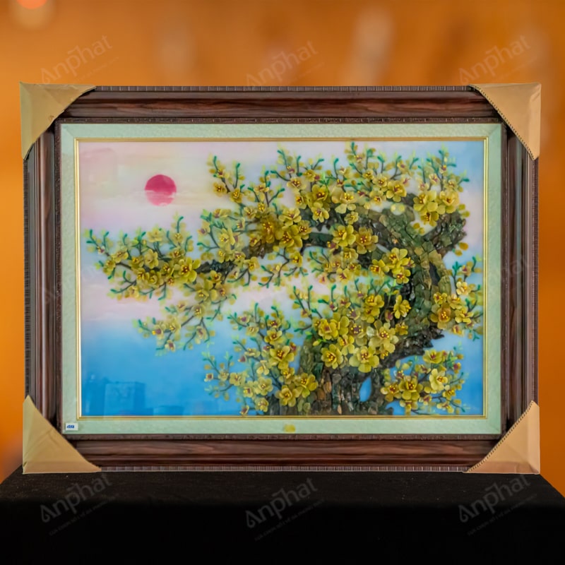 Tranh Đá Quý Cành Mai Vàng