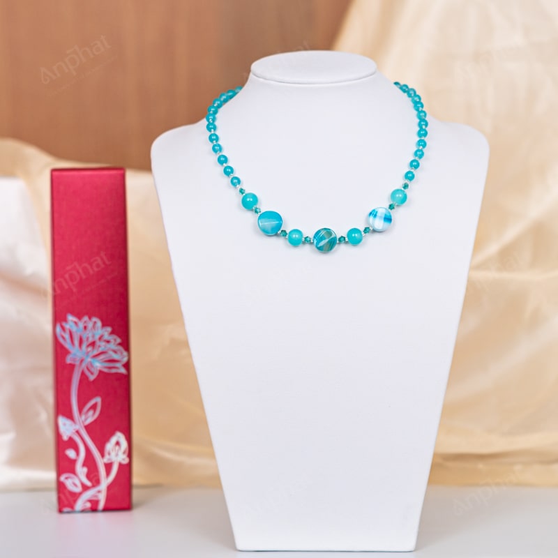 Vòng Cổ Mã Não Xanh Lam Ngọc 1B 138-0281B-AP