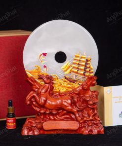 Đồng Điếu Đế Ngựa Onyx Trắng Thuận Buồm Xuôi Gió 20cm 142-053T13-20