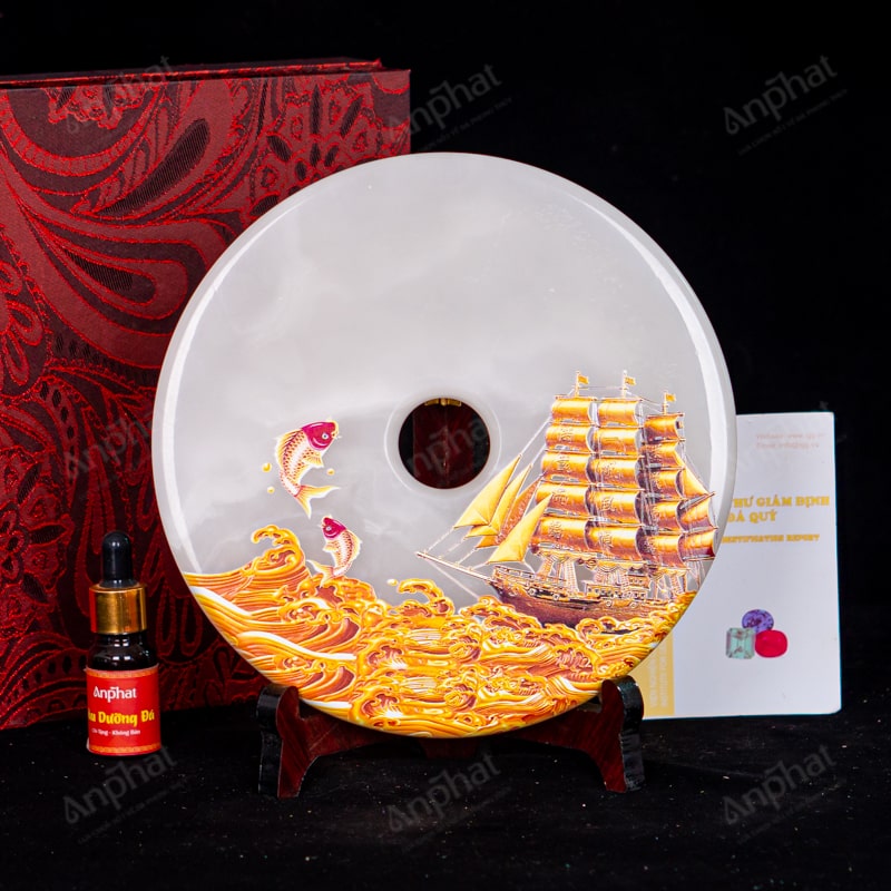 Đồng Điếu Onyx Trắng Thuận Buồm Xuôi Gió 20cm 036-053T13-20