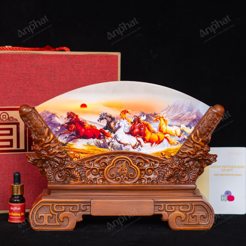 Quạt Mã Đáo Thành Công Ngọc Onyx Trắng 30cm 134-053T24-30