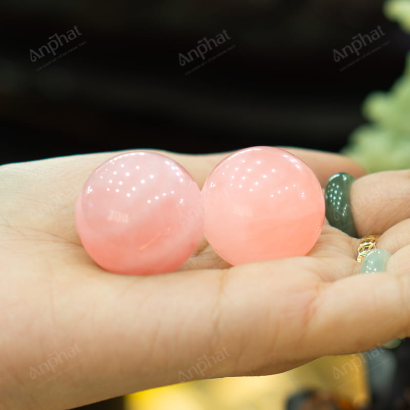 Cặp Bi Lăn Tay Thạch Anh Hồng 3cm 014-076S1-3