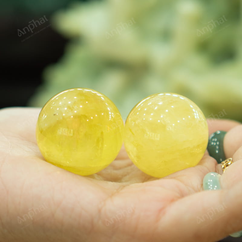 Cặp Bi Lăn Tay Thạch Anh Vàng 3cm 014-091S1-3