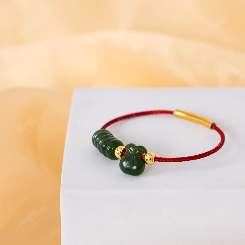 Vòng Tay Dây Cáp Đồng Điếu Ngọc Bích Xanh Túi Tiền 113-109C06-AP