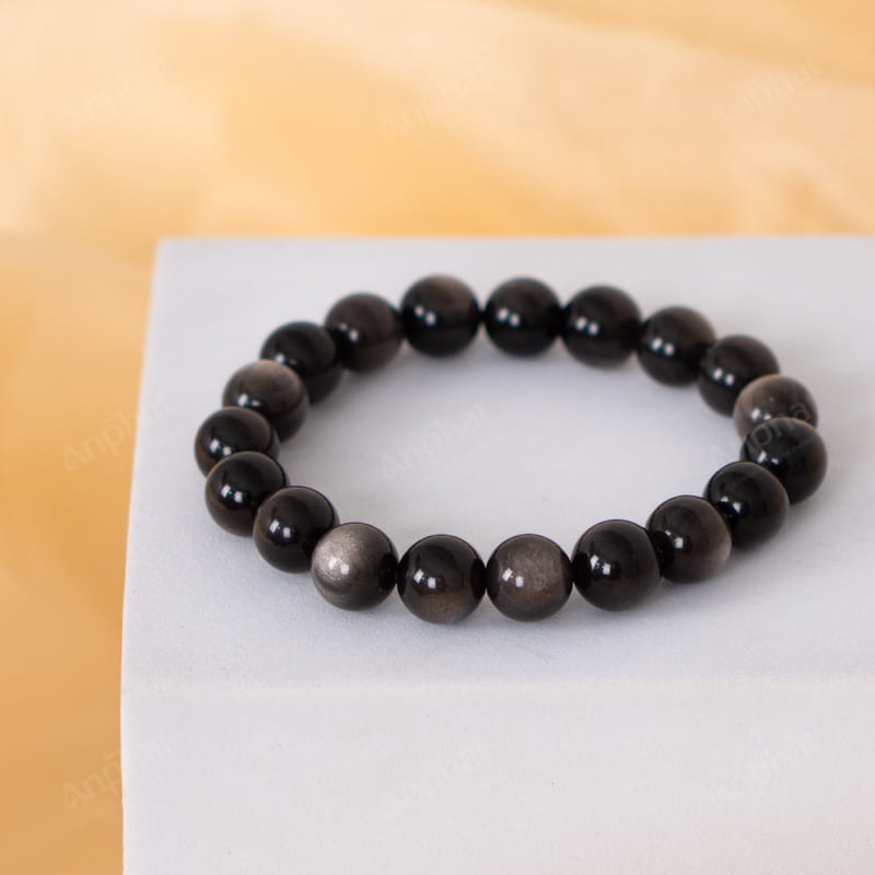 Vòng Tay Obsidian Đen Ánh Bạc 7A 10 Ly 079-1557A-10