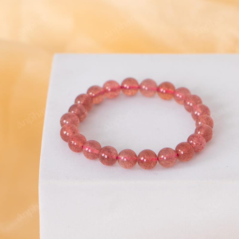 Vòng Tay Thạch Anh Dâu Tây Hồng 1A 8 Ly 079-0721A-8