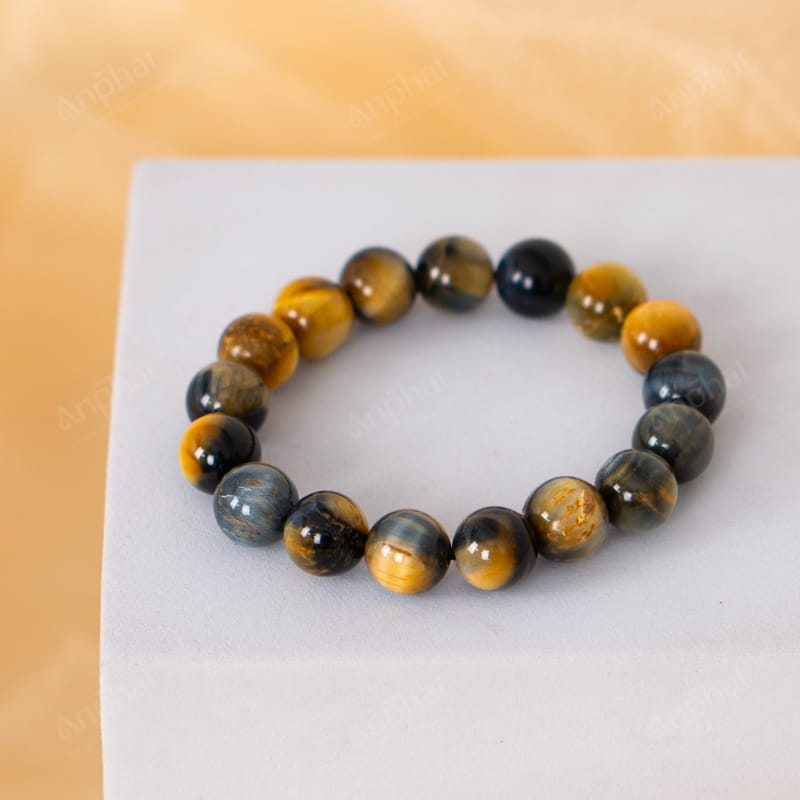 Vòng Tay Thạch Anh Mắt Hổ Xanh Vàng 5A 10 Ly 079-1575A-10