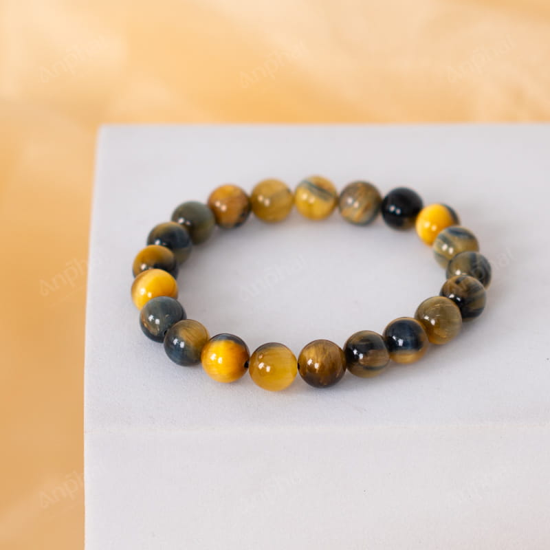 Vòng Tay Thạch Anh Mắt Hổ Xanh Vàng 5A 8 Ly 079-1575A-8