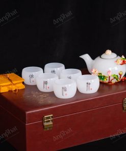 Bộ Ấm Chén Ngọc Onyx Trắng Hoa Sen Cát Tường 071-053T30-KK