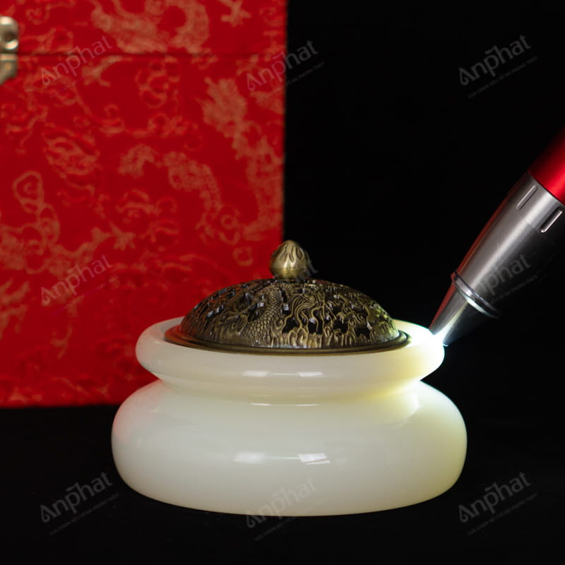 Lư Xông Trầm Ngọc Onyx Trắng 1A 12cm 069-0531A-12