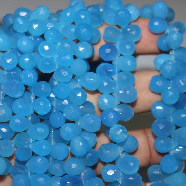 Hạt đá Chalcedony xanh tự nhiên hình giọt nước