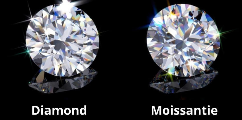 Ảnh minh họa sự khác nhau giữa đá Moissanite và kim cương