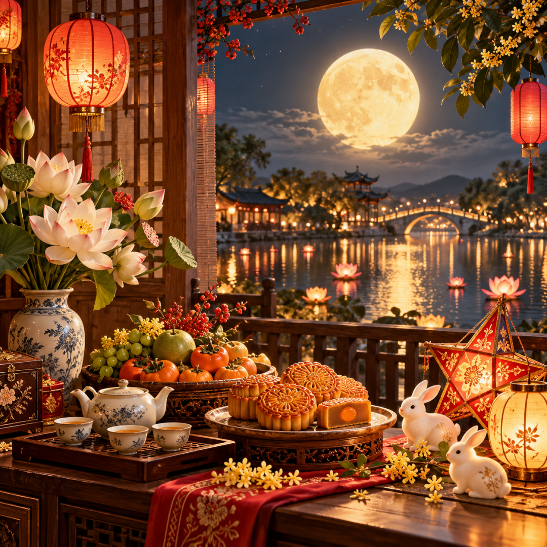 Không gian Rằm Trung Thu rực rỡ dưới ánh trăng tròn, gợi cảm giác sum vầy, ấm áp và bình an