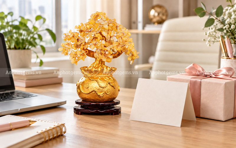 Cây tài lộc bằng đá với sắc vàng ấm áp là món quà 20/10 độc đáo và ý nghĩa