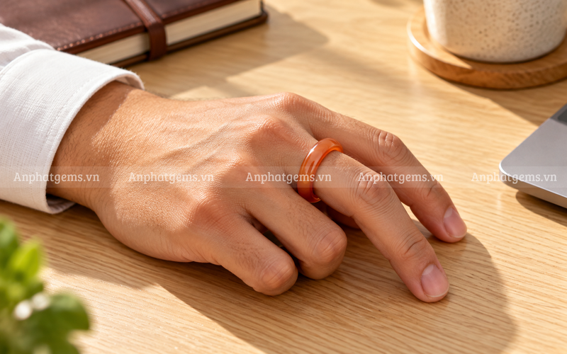 Nhẫn Mã Não Bắc Giang Hồng, đeo ngón áp út, biểu tượng tình cảm, mang lại gắn kết bền lâu